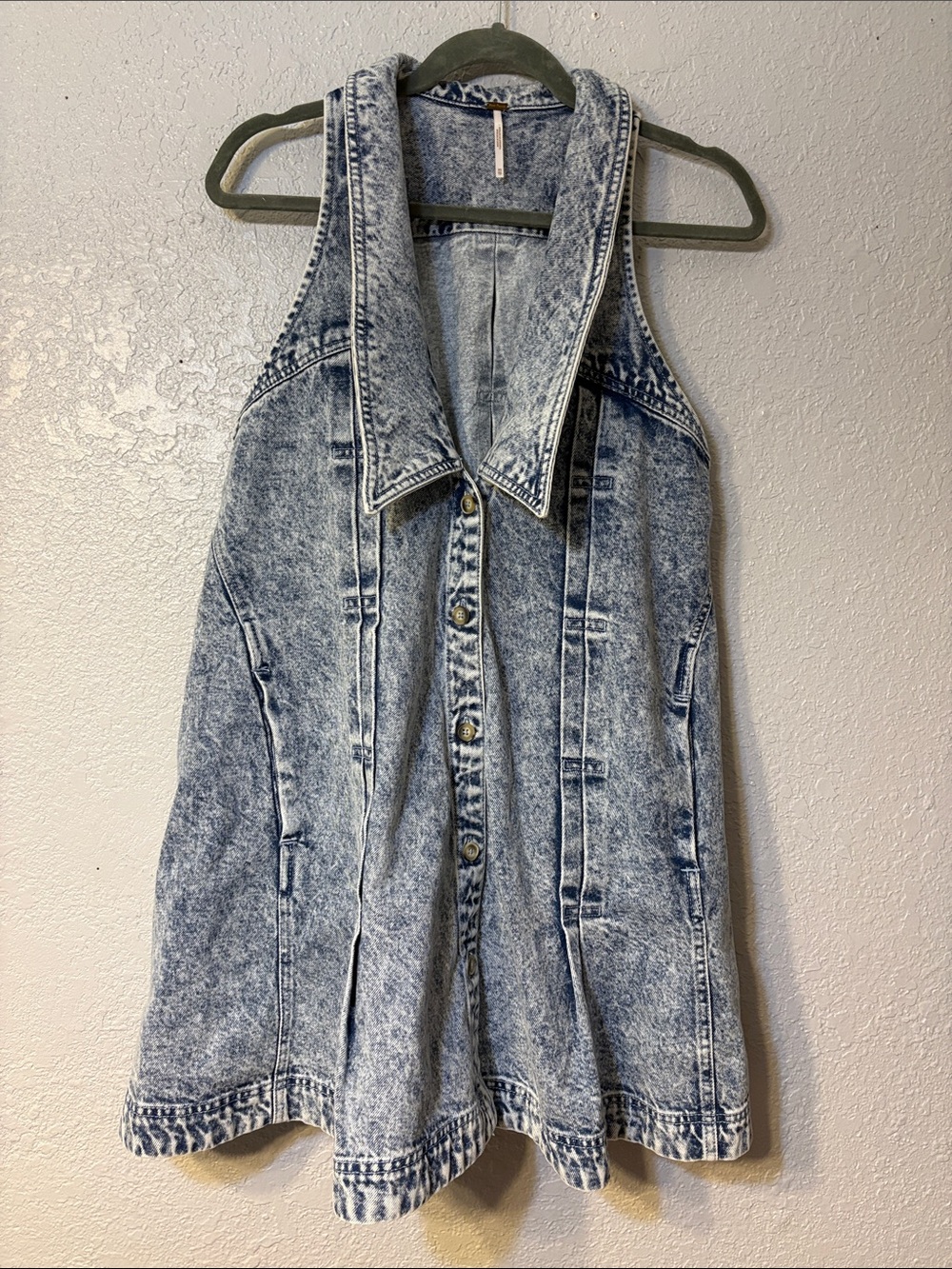 Free People Acid-Wash Denim Vest in Light Blue